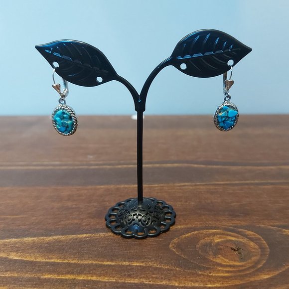Vintage Turquoise Chip Silver Toned Earrings - Picture 1 of 6